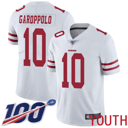 San Francisco 49ers Limited White Youth #10 Jimmy Garoppolo Road NFL Jersey 100th Season Vapor Untouchable->youth nfl jersey->Youth Jersey